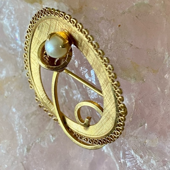 THEDA 12 K GOLD FILLED PEARL BROOCH ART DECO - Picture 2 of 6